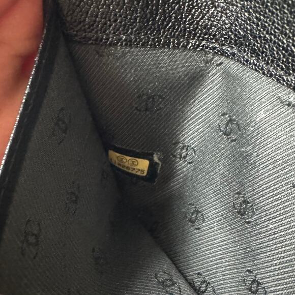 CHANEL Logo Leather Tri-fold Wallet Silver CC Snap Long Card Pouch Envelope - Picture 9 of 9